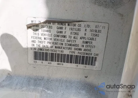 2011 Honda Fit Sport z USA, uszkodzony, nr VIN JHMGE8H51BC027190